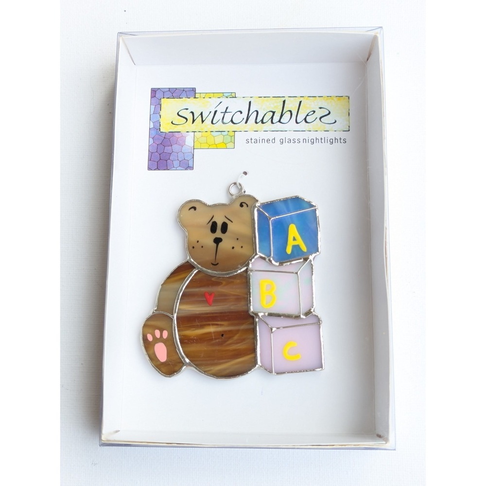 Switchables Stained Glass Night Light Cover  Bear Baby Block Suncatcher Ornament